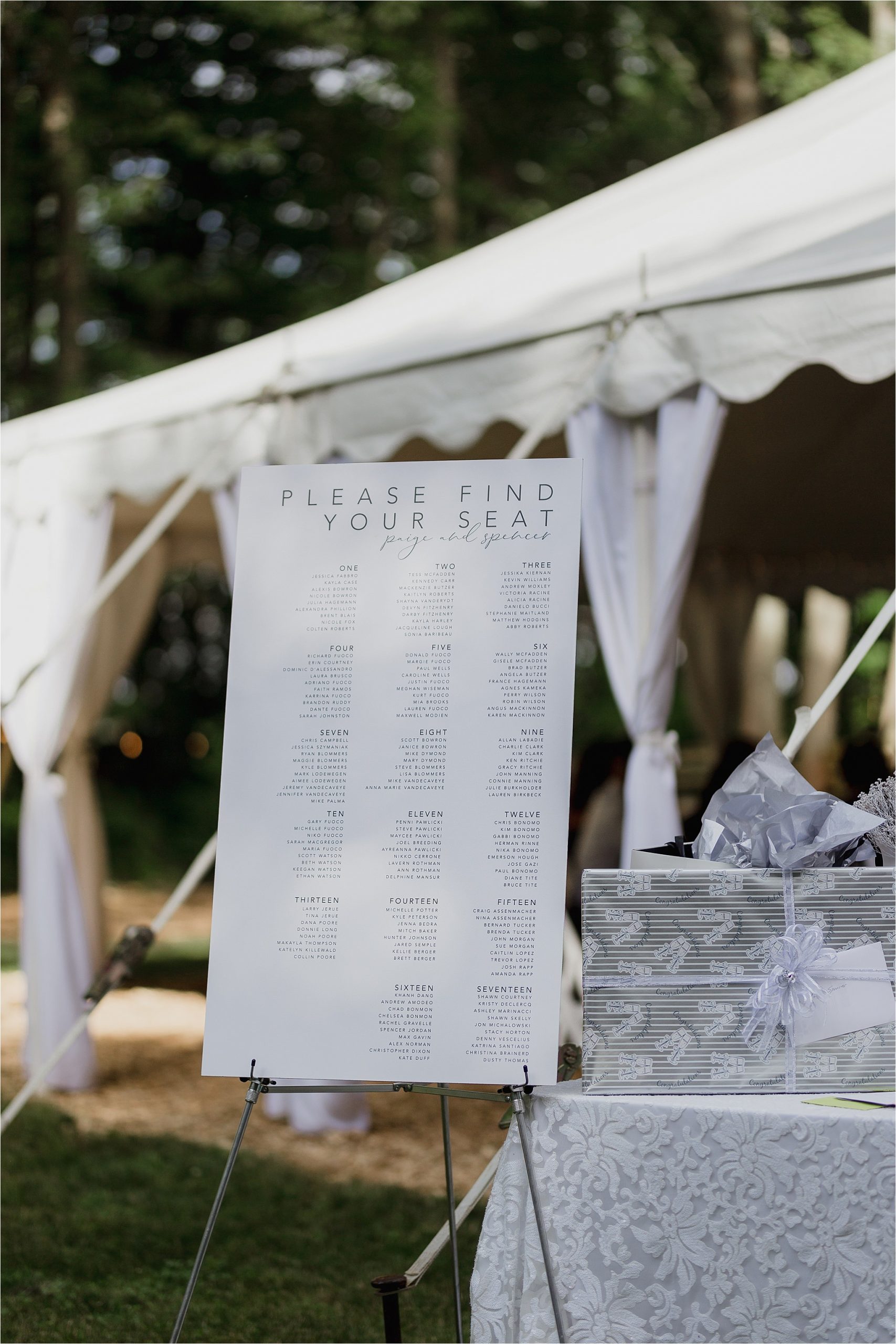 Sonia V Photography, The Clearing reception wedding venue, seating chart, table numbers
