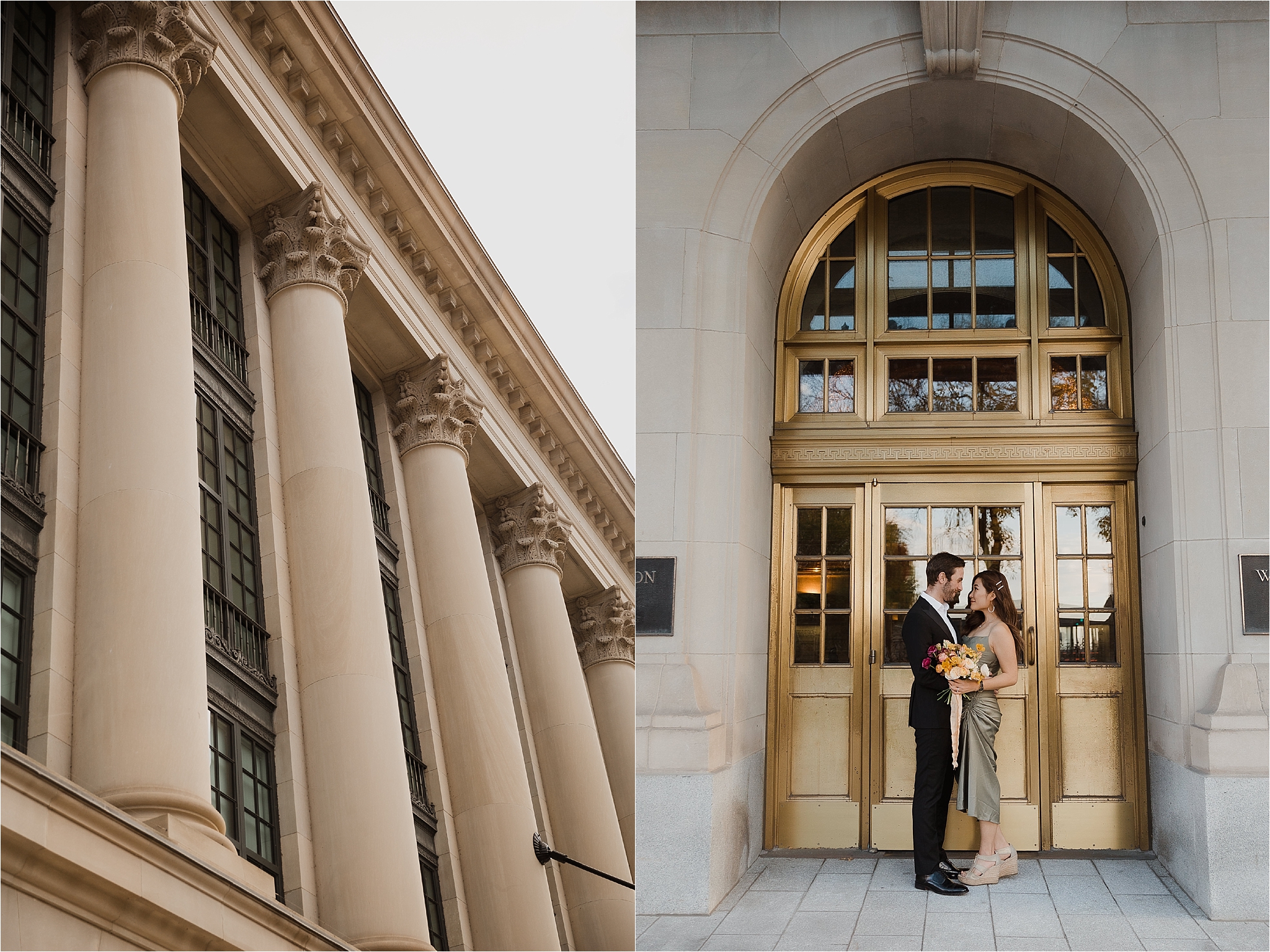 Downtown Ottawa elopement photo shoot ombre bouquet, Wellington building, photography by Sonia V Photography