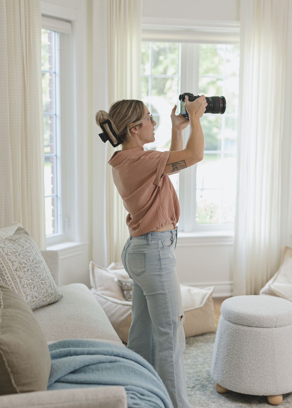 Living Room Inspiration with Rolling Library Ladder - Sonia V Photography