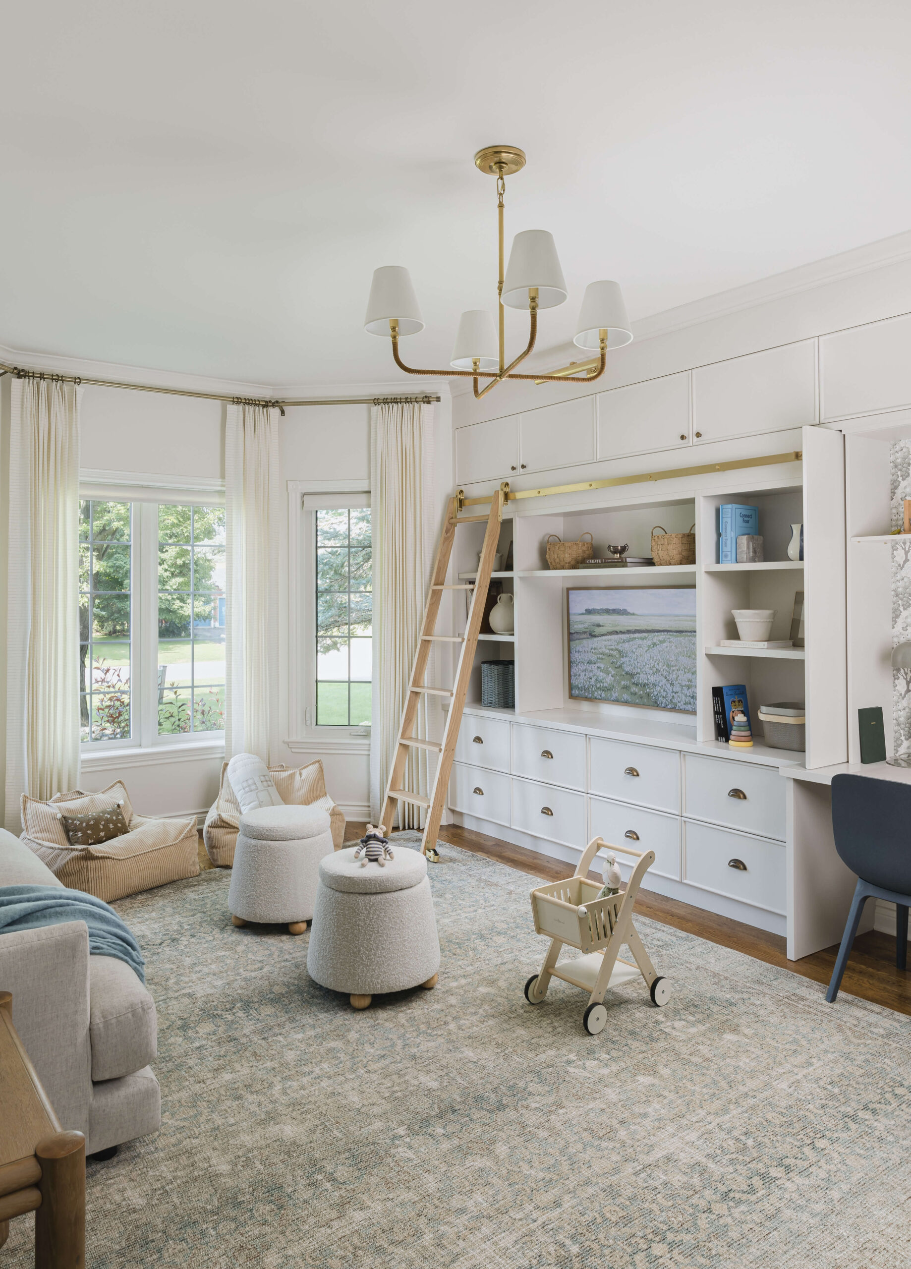 Living Room Inspiration with Rolling Library Ladder - Sonia V Photography