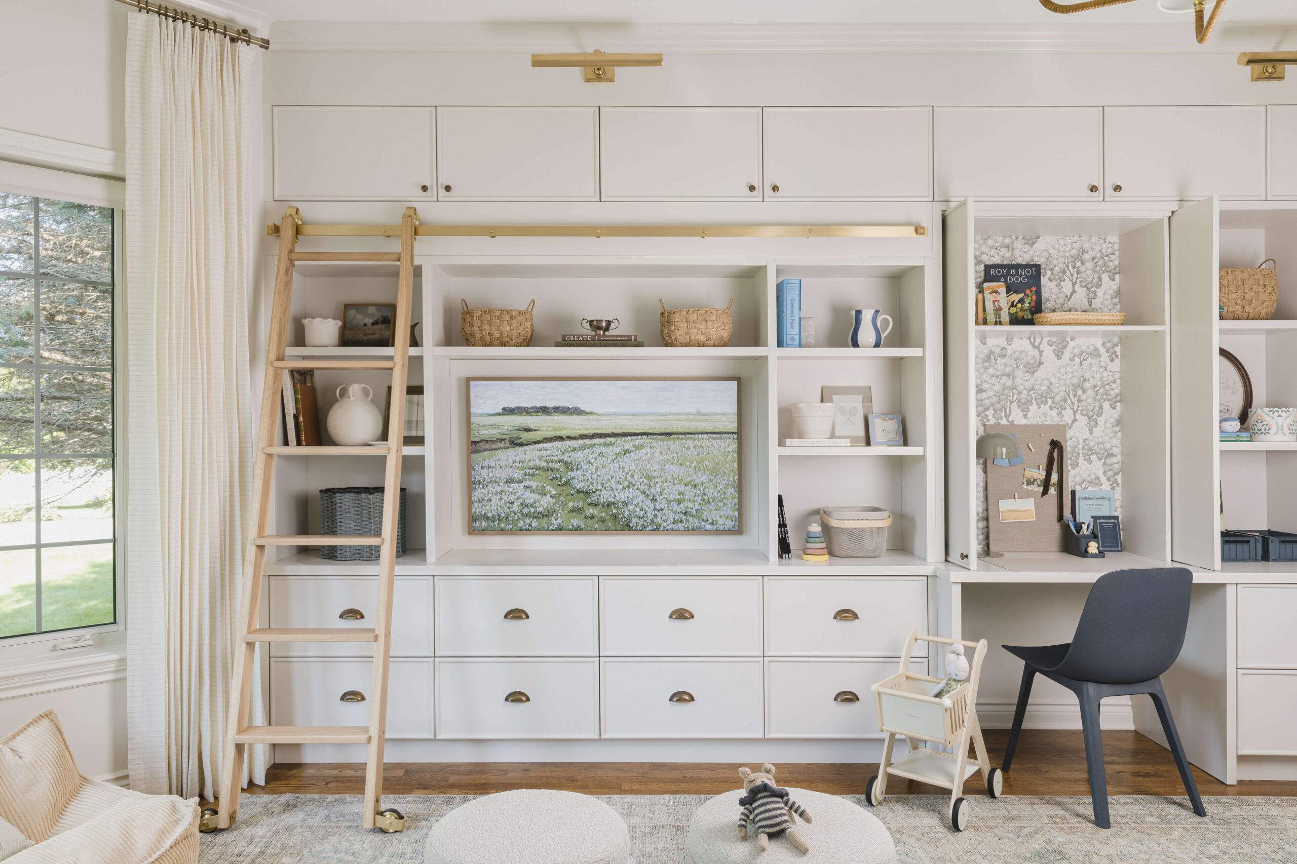 Living Room Inspiration with Rolling Library Ladder - Sonia V Photography