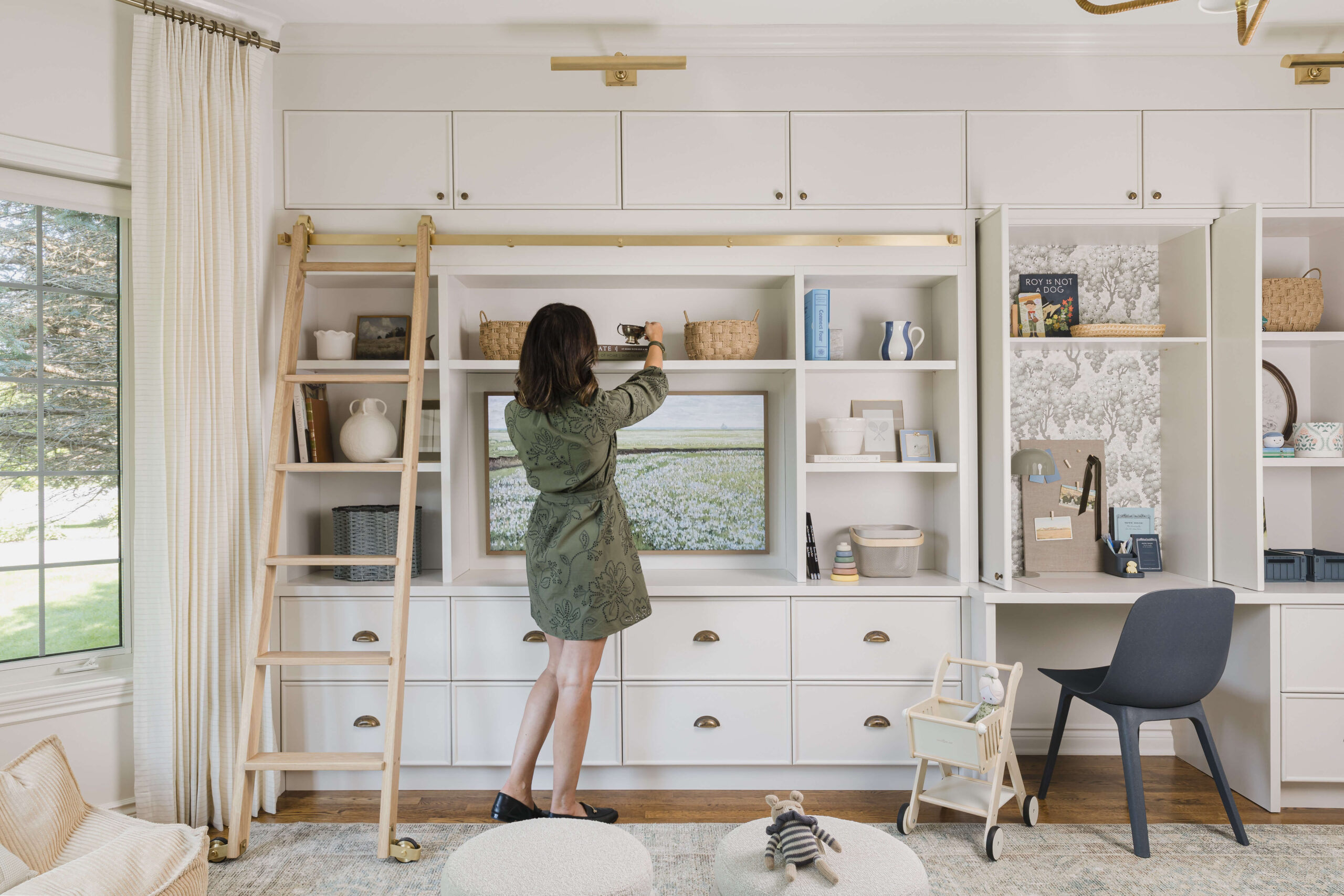 Living Room Inspiration with Rolling Library Ladder - Sonia V Photography