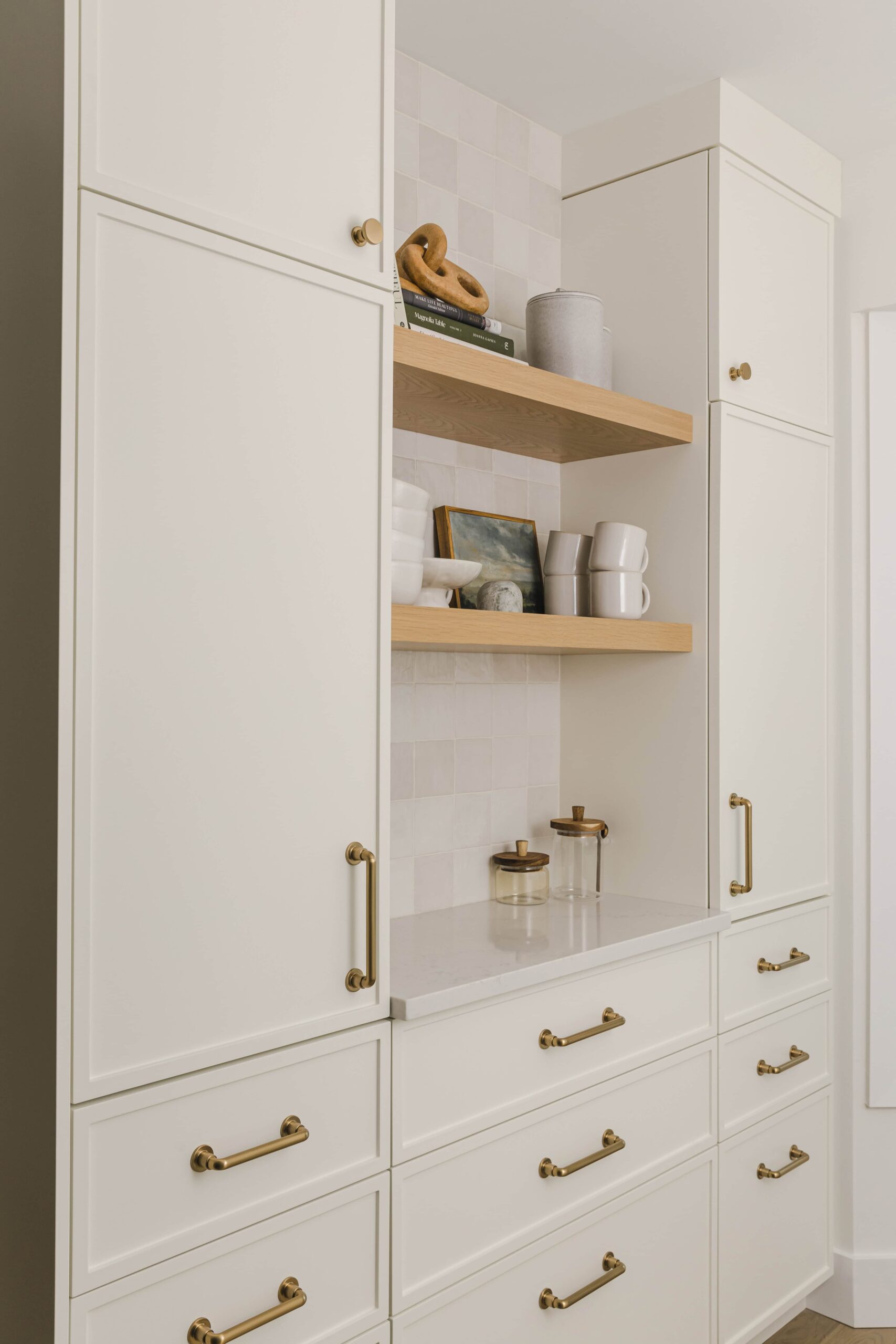 Warm Open-Concept Kitchen & Bath with Brass Accents - Sonia V Photography