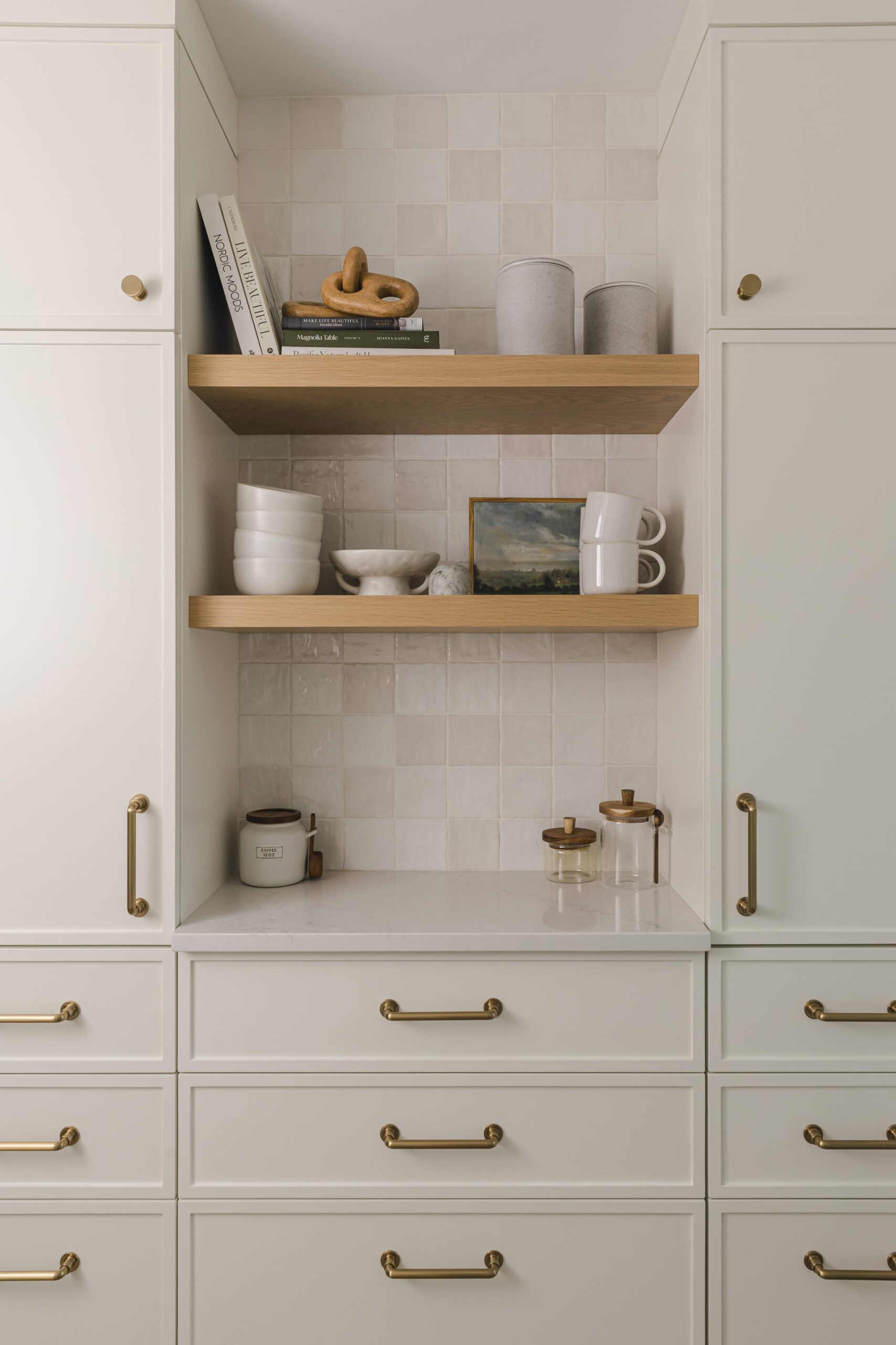 Warm Open-Concept Kitchen & Bath with Brass Accents - Sonia V Photography