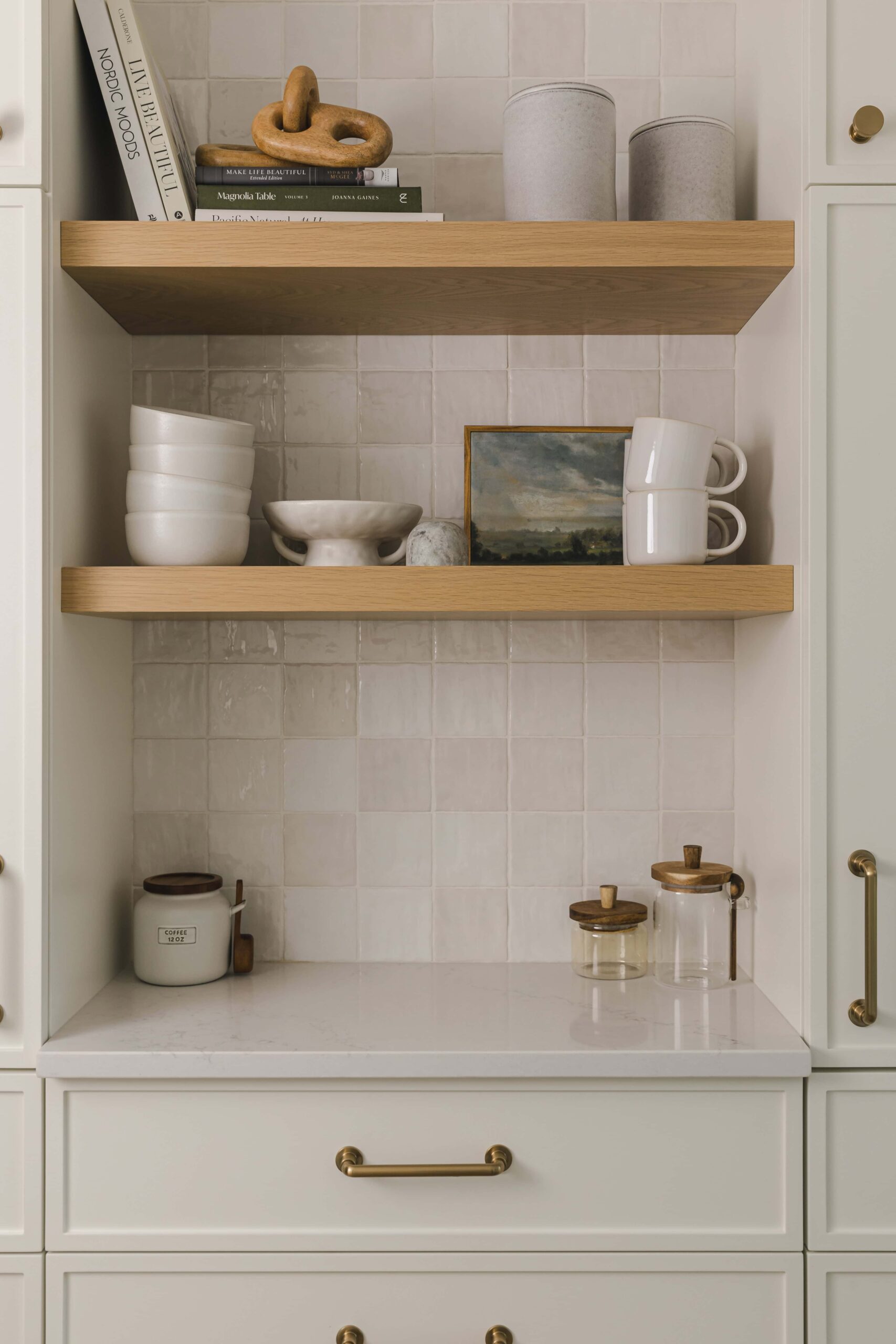 Warm Open-Concept Kitchen & Bath with Brass Accents - Sonia V Photography