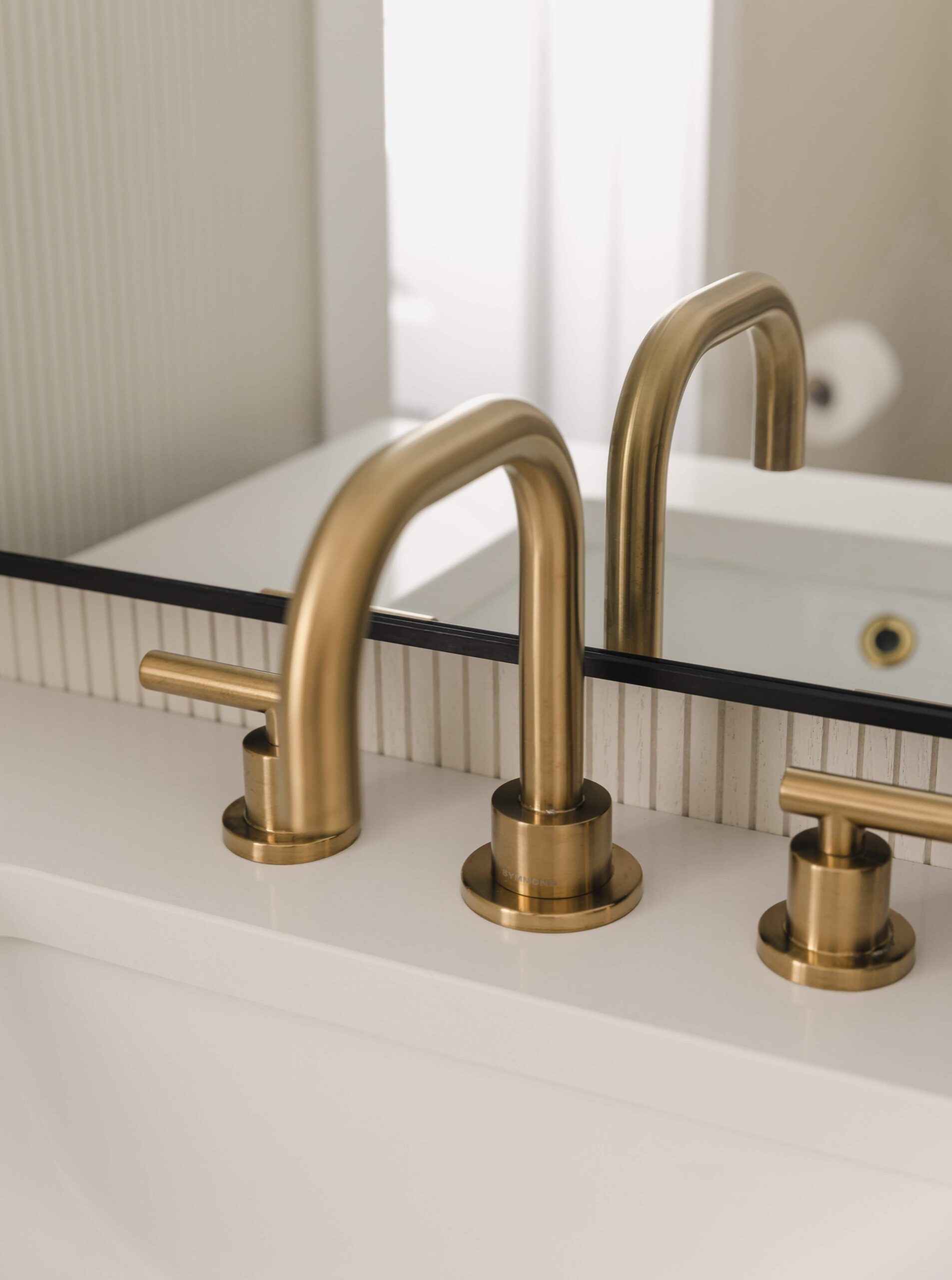 Warm Open-Concept Kitchen & Bath with Brass Accents - Sonia V Photography