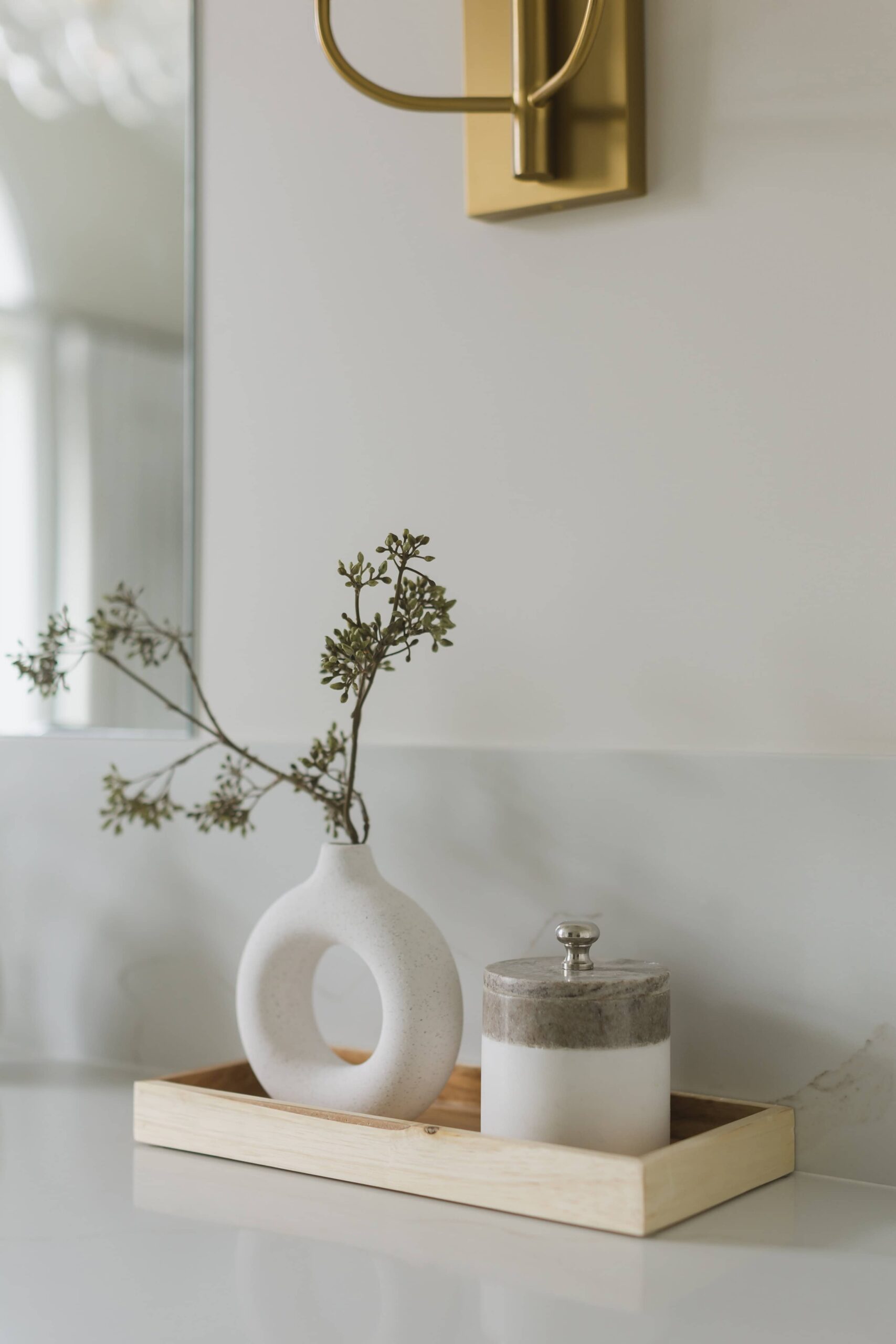 Neutral Bathroom Featuring A Bubble Chandelier - Sonia V Photography