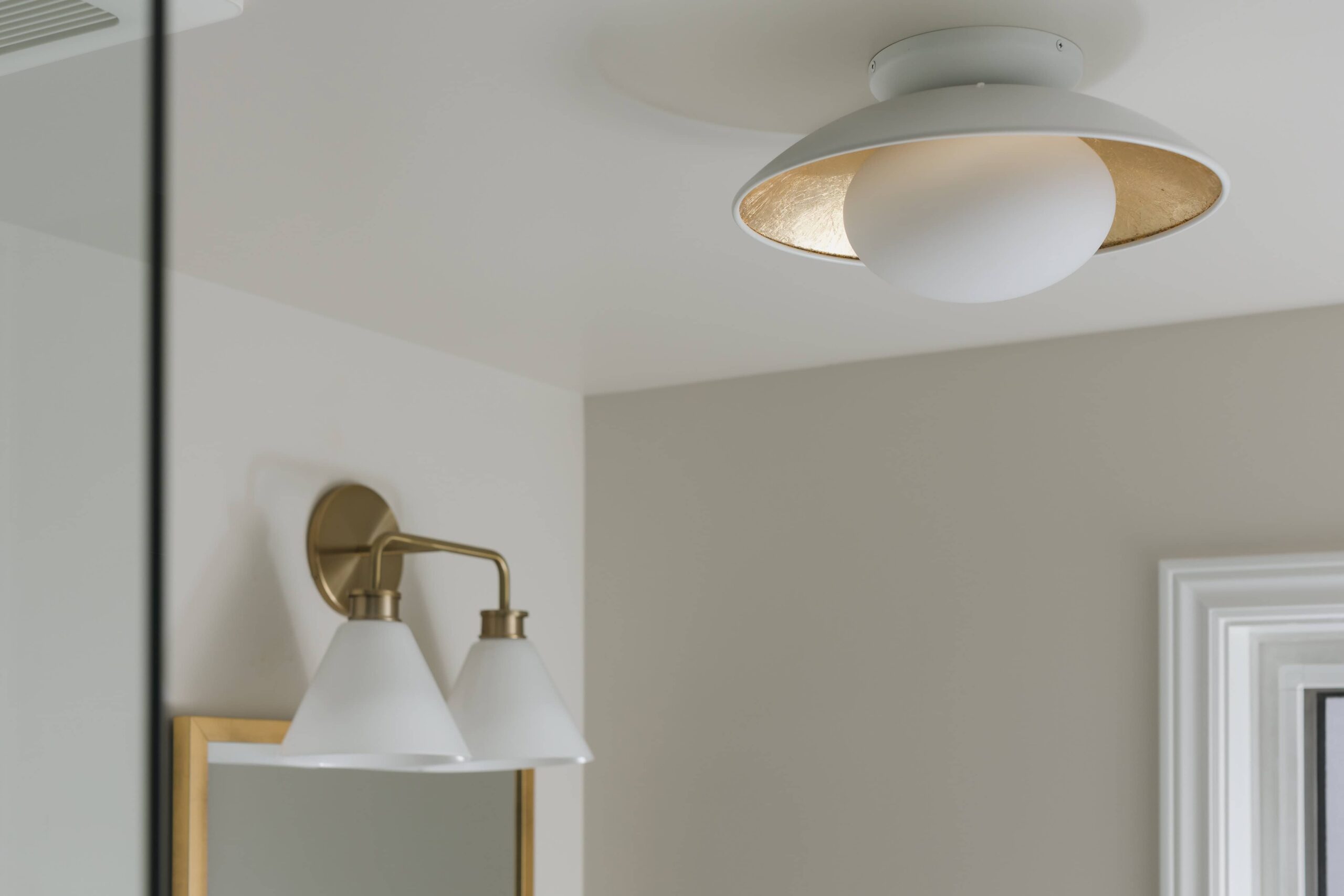 Neutral Bathroom Featuring A Bubble Chandelier - Sonia V Photography