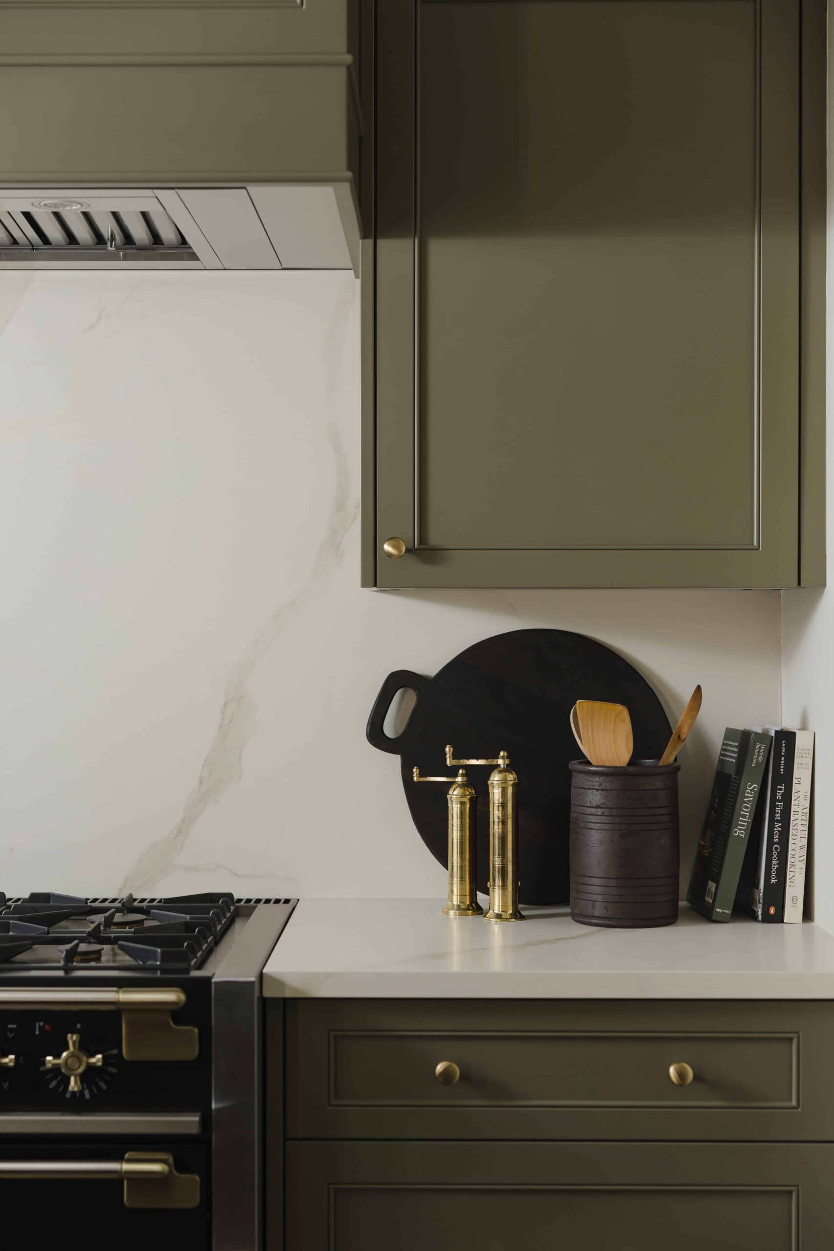 Moody Olive Kitchen and Marble Ensuite - Sonia V Photography