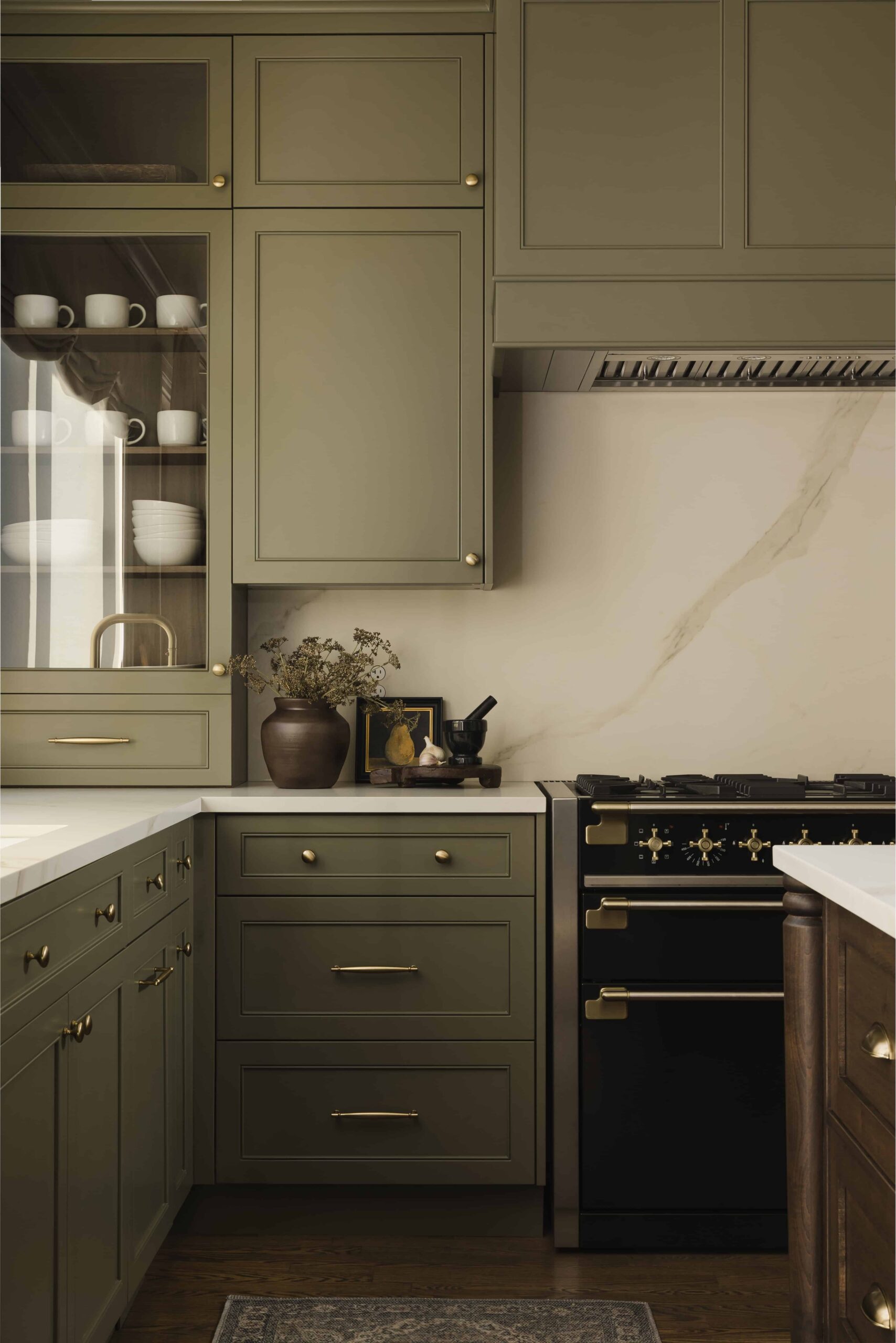 Moody Olive Kitchen and Marble Ensuite - Sonia V Photography